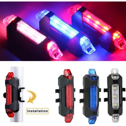 Red White Blue Bike Bicycle light Tail Light LED USB Rechargeable Taillight Safety Warning Cycling Flash light Taillamp