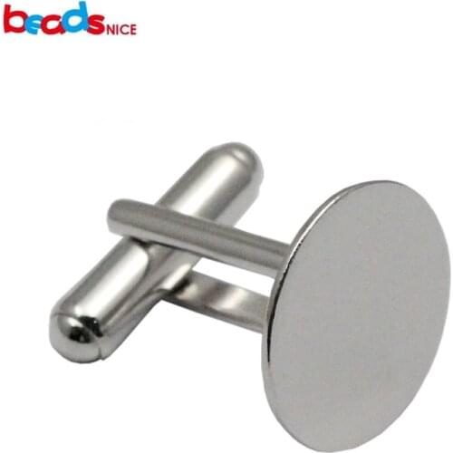 Beadsnice ID39580smt2 925 Silver French Pad Cufflinks Base Cufflink Finding With a Glue Pad Cufflinks Setting for Mens Gift