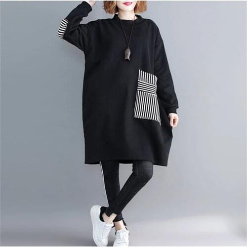 6XL Women Sweatshirt Oversize Cotton Long Sleeve Black Casual Loose Midi Hoodies Autumn Winter Clothes 2021 Ladies Pullover W059