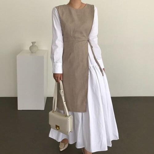 Women Casual Loose Fashionable Outfit French Style Patchwork Long Dresses