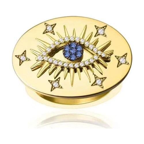 SLJELY Luxury 925 Sterling Silver Yellow Gold Color Lucky Eye Oval Finger Ring Cubic Zirconia Stone Women Fashion Fine Jewelry