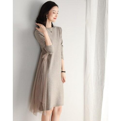 2020 New Autumn Sweater Dress Lady Wool Sweater Fashion Design Round-Neck Sweaters Dress Pullovers Free Shipping