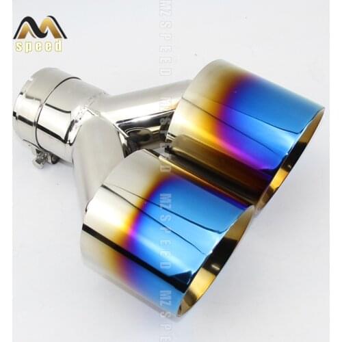 1PCS Car Accessories 304 stainless steel blue and bright y-type double outlet straight edge exhaust pipe tailpipe