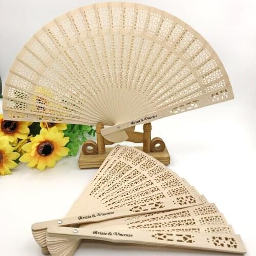 120PCS Chinese Aromatic Wooden Foldable Hand Fan In Organza Bag Customized Printing Wedding Wood Fan Favors