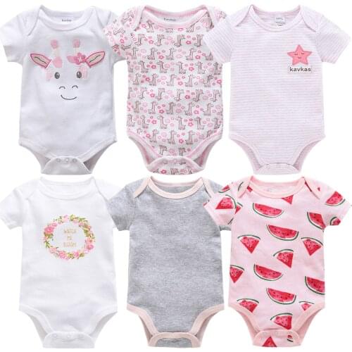 2021 6PCS Baby Girls Clothes Pink Girls Clothing Unisex Bodysuits Baby Girls Clothes 0-12M Newborn 100%Cotton Roupas de bebe