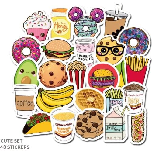 40PCS Cartoon Food Graffiti Stickers Skateboard Fridge Guitar Motorcycle Luggage DIY Classic Toy Stickers Decal for Kids