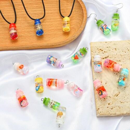 6PCS 20x10mm Mini Glass Wishing Bottle Pendants of Mixed Colours Small Clear Transparent Jar Wooden Stopper Glass Bottle