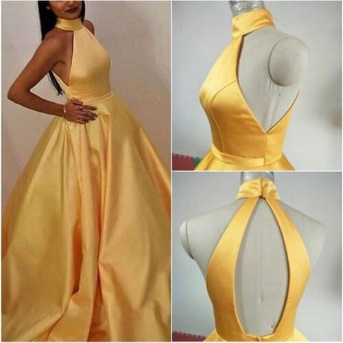 ANGELSBRIDEP High-Neck Long Evening Party Gowns Vestidos de festa Sexy See-Through Back Simple Design Formal Prom Dress HOT