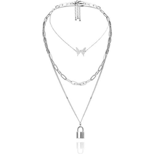 ANIWON/2021 Trend Jewelry Gift Trendy Multilayered Butterfly Pearl Necklace Fashion Locks Choker Necklaces For Women