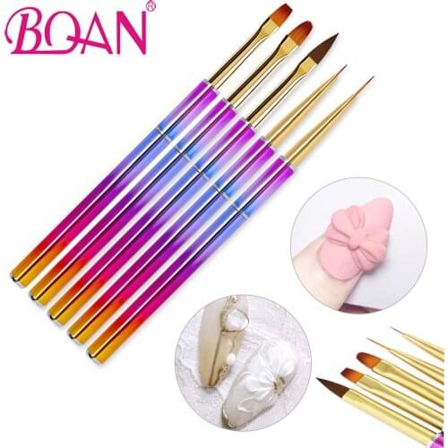 BQAN 5Pcs/Set Colorful Professional Manicure UV Gel Brush Nail Art Nylon On Hair Painting Drawing Liner Brush Phototherapy Tools