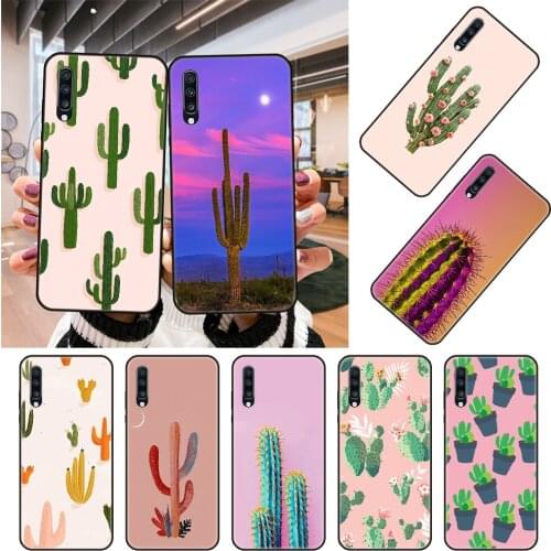 Phone Case For Samsung Galaxy A 50 51 71 70 80 7 5 10 40 20 30 41 21 S E Black Cover Waterproof Soft Back Trend Cactus Plant