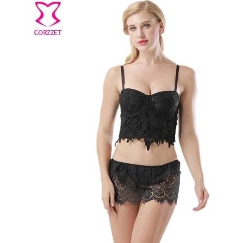 Black Floral Lace Victorian Camisola Sujetador Encaje Bralette Crop Top Push Up Bra Women Sexy Lingerie Bralete Brasier Mujer