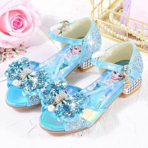 Disney New Girls Kids Sandals High Heels Children Fashion Princess Leather Summer Elsa Shoes Chaussure Enfants Fille Sandalias