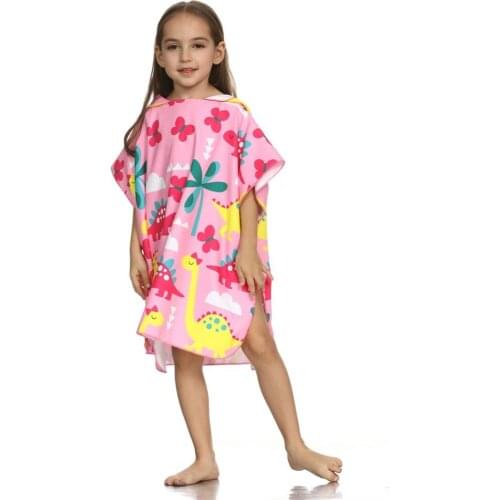 ED-Lumos Pink Dinosaurs Hooded Kids Bath Towel Beach Towel Wrap Folding for Girls Toddlers Under Age 7