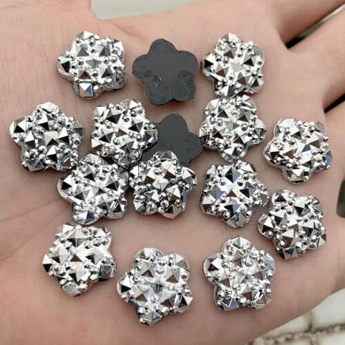 DIY 16mm Silver Resin Flower with rhinestone flatback cabochon for DIY phone,wedding decoration 120pcs-S395*4