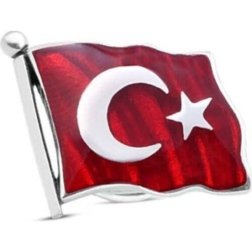 Enamel Turkish Flag 925 K Silver Badge