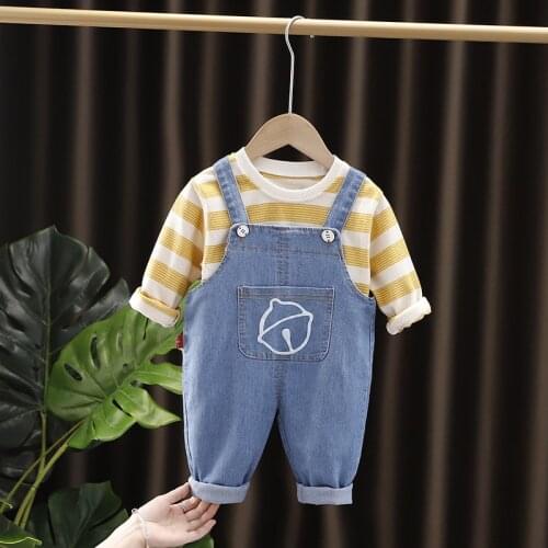 Kids Designer 2T Boys Clothes Fashion Striped Long Sleeved T-shirtsTops + Overalls Girls Two Piece Infant Clothing Tracksuits