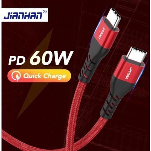 60W USB C to C Cable QC 2.0/3.0 Type-C PD Fast Charging Data Cable for Google Pixel 2020 Quick Charge Cord