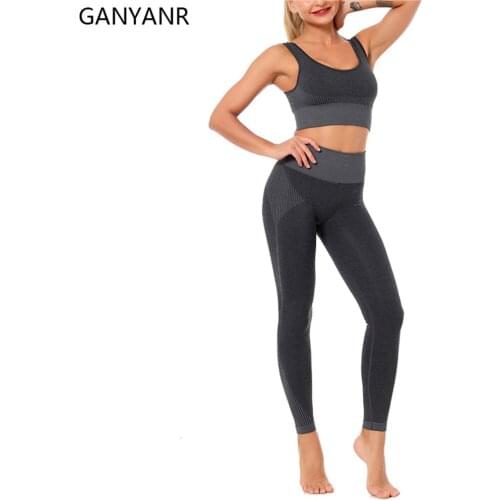 GANYANR Seamless Yoga Set Gym Clothing Fitness Workout Women Sport Suit Sportswear Crop Top Sexy Bra Bodysuit Activewear Sweat