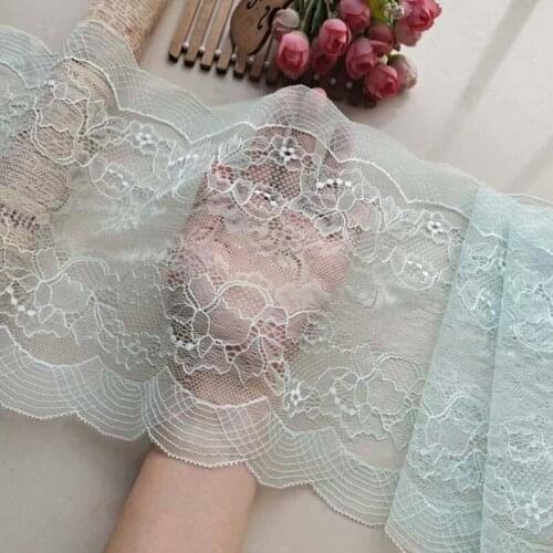 10Meters Beautiful Flower Laces Trims Light Green Skin Pink Elastic Embroidered Trimmings for Sewing Garment Accessories 21cm