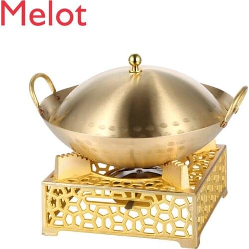 Brass Stewed Pot Dry Pot Alcohol Stove Small Hot Pot Pot Stove Household Alcohol Pot Dormitory Hot Pot Commercial