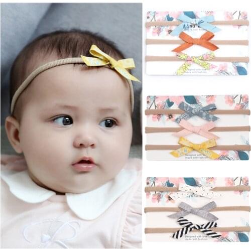 3pcs/set Bowknot Nylon Little Girls Headband Elastic Floral Dot Hairband Boutique Band Accessories Headwear