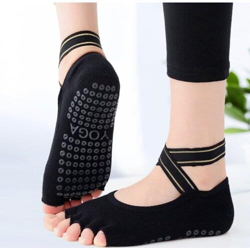 Summer Five-finger Cross Straps Yoga Socks Breathable Anti Slip Seamless Ballet Dance Pilates Fitness Gym Sport Half Toe Socks