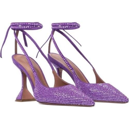 Summer new style rhinestone pointed toe stiletto heels fashion straps bowknot slippers banquet dress large size female sandals