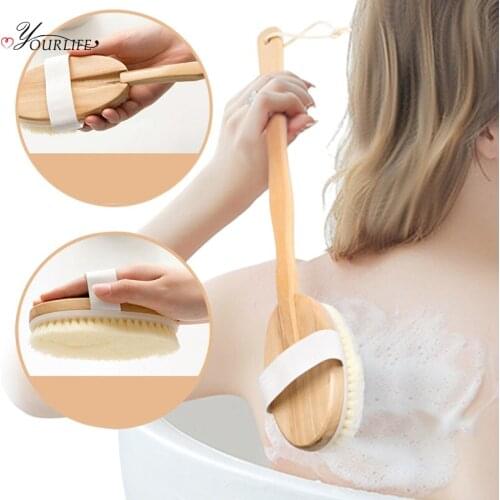 OYOURLIFE Bathroom Wooden Long Handle Body Brush Detachable Shower Back Scrubber Dry Body Brush Exfoliating Health Care Massage Brush Body Scrubber