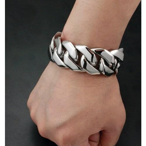 Punk Rocker Fashion Huge and Heavy Bangle Solid 316L Stainless Steel Cool Mens Biker Domineering Bracelet 5C005 -- 6.9"~11.8"