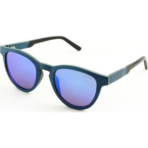Dropshipping Acetate Temple Wooden Sun Glasses Handmade Blue Frame Maple Wood Laminated Sunglasses for Women