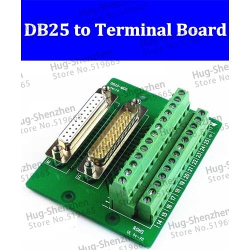 Connector DB25 D-SUB male female Rail DIN mount Terminal breakout board
