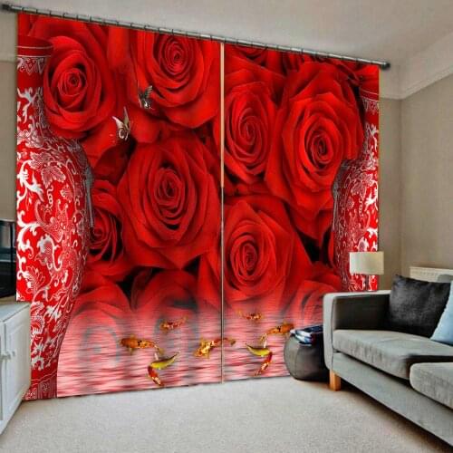 Customized size Luxury Blackout 3D Window Curtains For Living Room red rose curtains wedding curtain