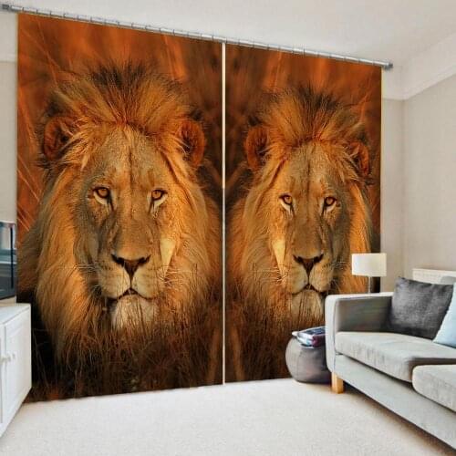 Luxury Blackout 3D Window Curtains For Living Room Morden brown lions curtains3d stereoscopic curtains