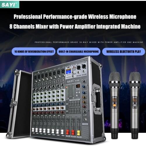 SAYI XU08 Professional 48V Phantom Power 8 Channels DJ Flight Box Mixer Audio with Power Amplifier Integrated Machine for Stage