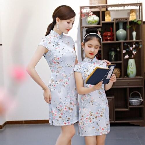 Family Matching Outfits Mother Daughter Dresses summer dress children national wind cheongsam dress mother daughter cheongsam