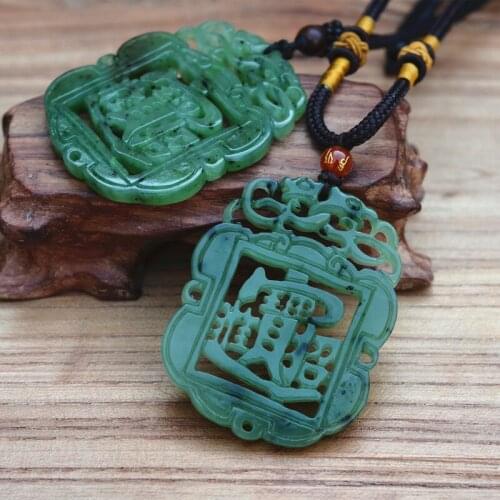 Certificate) Natural Real Green HETIAN Nephrite Pendant Necklace Bring in Wealth Pendant Gift for Men Fashion Jades Jewelry