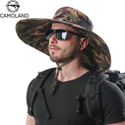 16cm Wide Brim Waterproof Tactical Sniper Camouflage Sun Boonie Hat Foldable UV Protection Hiking Cap Beach Fishing Bucket Hats