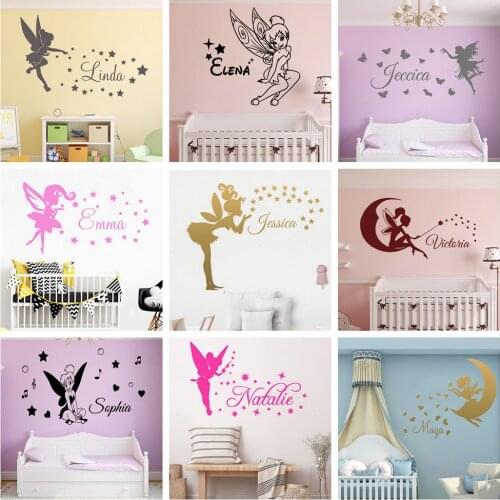 Fairy Custom Name Stars And Angel Art Vinyl Wall Sticker For Kids Room Girl Room Decorative Wall Decals Stickers Mural Wallpaper