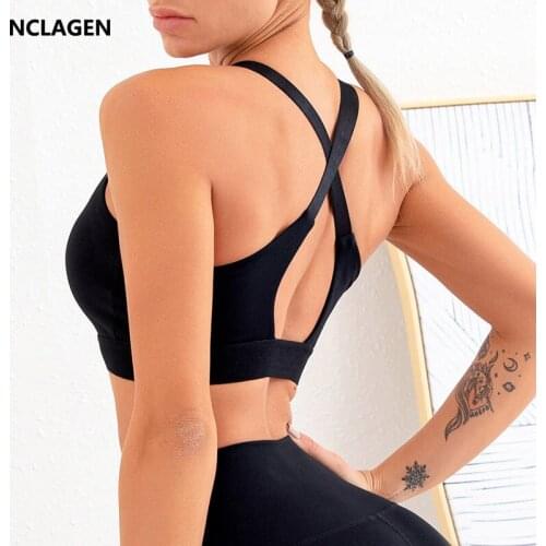 NCLAGEN Sport Underwear Bra Back Crisscross Sexy Yoga Crop Top Women Push Up Naked-feel Fabric Running Female Gym Fitness Vest