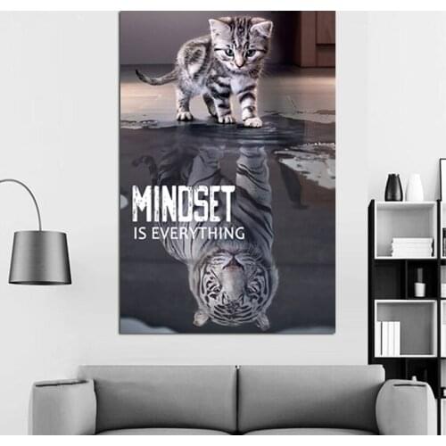 Inspirational Quotes Poster Prints Wall Art Minoset is Everything Cat and Tiger Picture Modern Office Wall Decor
