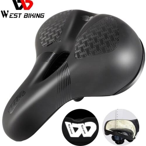 WEST BIKING Wide Soft Bicycle Saddle Hollow Shock Absorption Mountain Bike Seat Breathable Reflective Waterproof Cycling Cushion