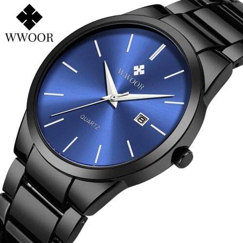WWOOR Man Watches Waterproof Stainless Steel with date Quartz Wrist Watch Top Brand Luxury Black Business Dress Clock Male Xfcs