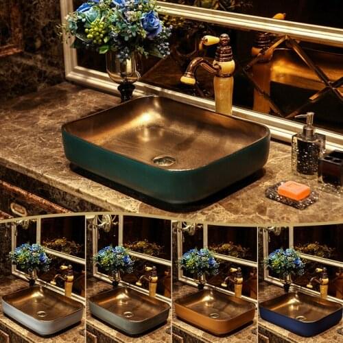 Green metal glaze art above counter basin creative retro washbasin bathroom industrial style ceramic washbasin