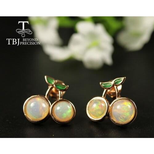 TBJ,Natural Opal earring cherry cute design 925 sterling silver rose gold jewelry for girls daughter girlfriend fine jewelry