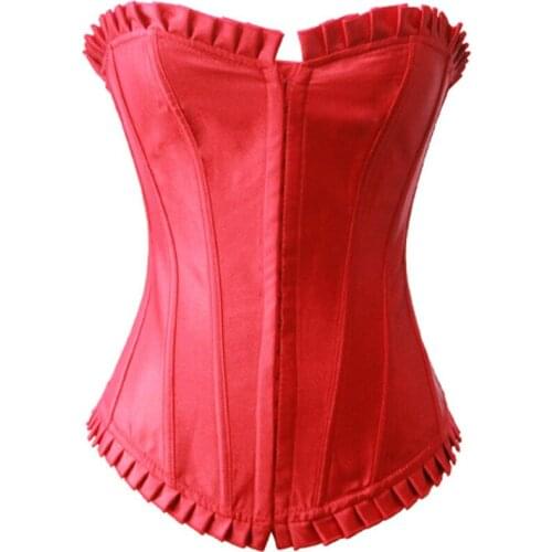 Overbust Corset top + G-string,Women Satin Black Red White Blue Purple Hook and Eye Bustier,Everyday Cheap Corselet S M L XL XXL