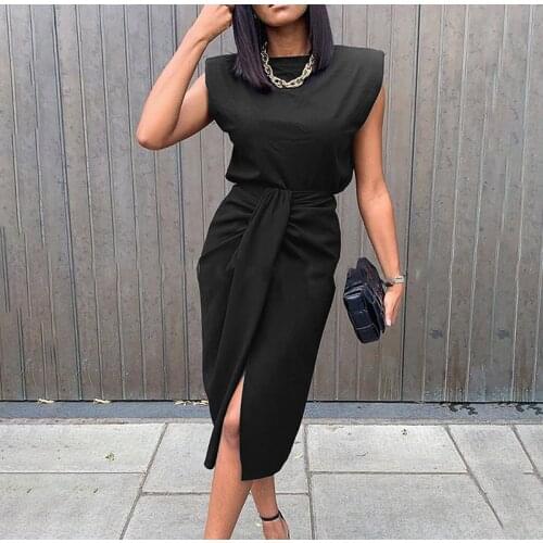 Summer Two Piece Set Women High Waist Fashion Elegant Black Front Slit Office Clothes Outfits For Women Matching Sets 2021 New
