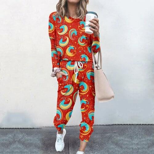 Tracksuit Women 2 Piece Set Loose Comfortable Street Style Unicorn Print Long Sleeve Casual Suit Clothes 2021 Tops Spring Autumn