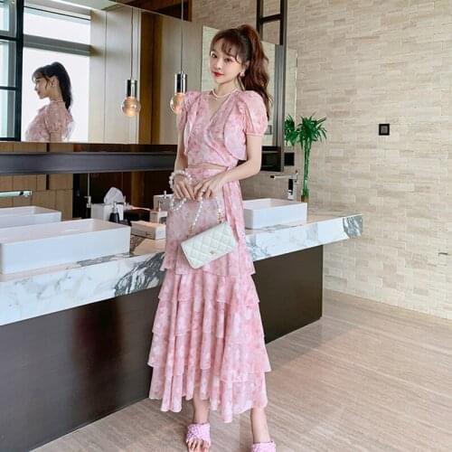 Vintage Short Sleeve Short Top Elegant Women OL Ruffle High Waist Mermaid Long Skirt Sweet V-Neck Lace Shirt Blouse 2 Pieces Set