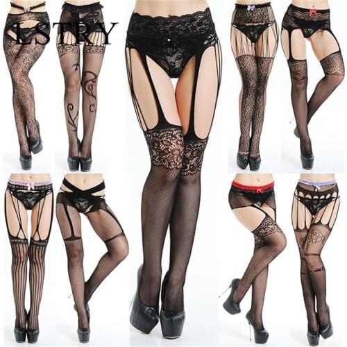 Women Sexy Lingerie Stripe Elastic Stockings LSTRY Transparent Black Fishnet Stocking Thigh Sheer Tights Embroidery Pantyhose